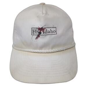 Fly Idaho Fishing Rope 5 Panel Cap White OSFM Slideback Hat Fly Fishing Logo